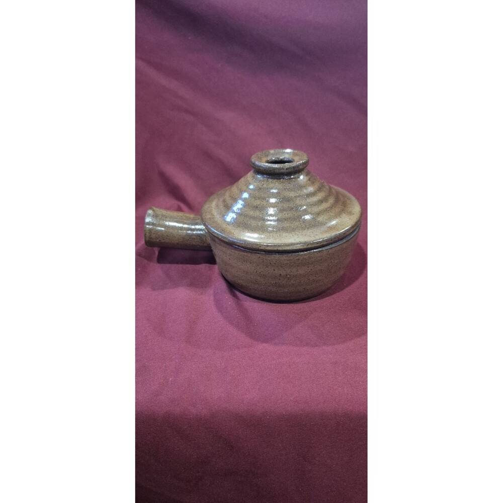 VTG Stone Wave Microwave Cooker Ceramic Stoneware Bowl Pot Lid & Handle Brown